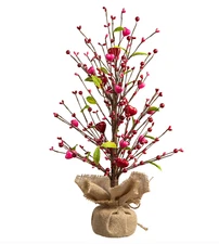 Glitzhome 20" H Valentine's Berry Heart Table Tree - Multi