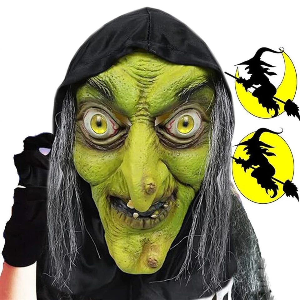 Horror Scary Witch Old Lady Evil Mask w/Wigs For Halloween Cosplay Party Costume - Image 4 of 4