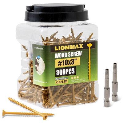LIONMAX Deck Screws 3 Inch, Wood Screws #10 X 3, 300 PCS, Rust Resistant