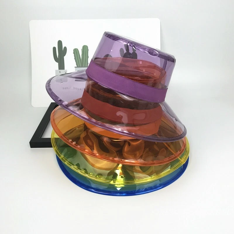 Fashion Transparent Plastic Cap Beach Hat Bucket Breathable Waterproof Flat Hat