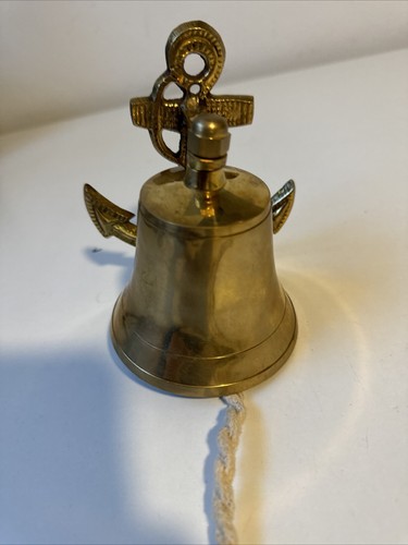 Solid Brass Vintage Door Bell with Ship Anchor Wall Hanging Decor Wall Mounted - Picture 2 of 8
