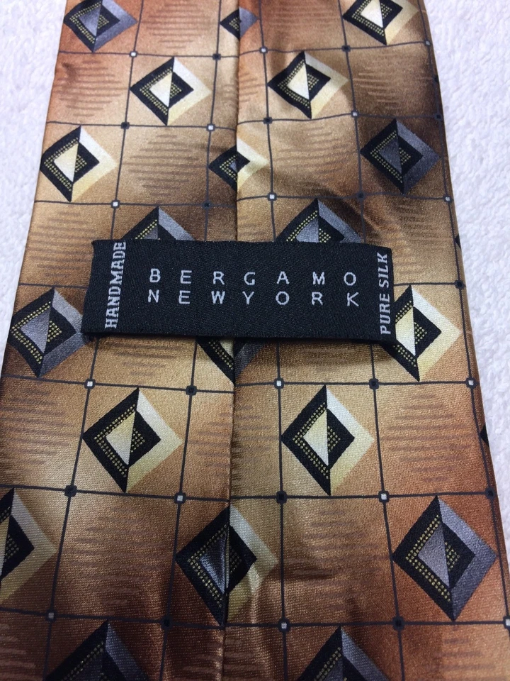 BERGAMO NUEVA YORK CORBATA HOMBRE BEIGE MARRÓN COBRE Y GRIS 4 X 59 Foto 4 de 4