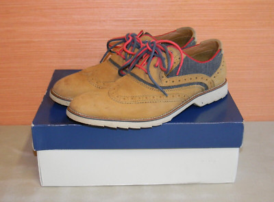 Johnston & Murphy Loxley Wingtip Camel Suede Navy Shoes 59-37571 Men's 10-1/2 M