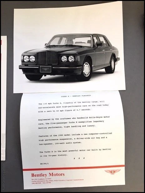 1990 Bentley Turbo R Original Car Factory Photo and Press Release and Specs - Image 2 of 2