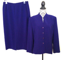 Le Suit Women's Purple Collarless 100 Polyester Skirt Suit Size 18