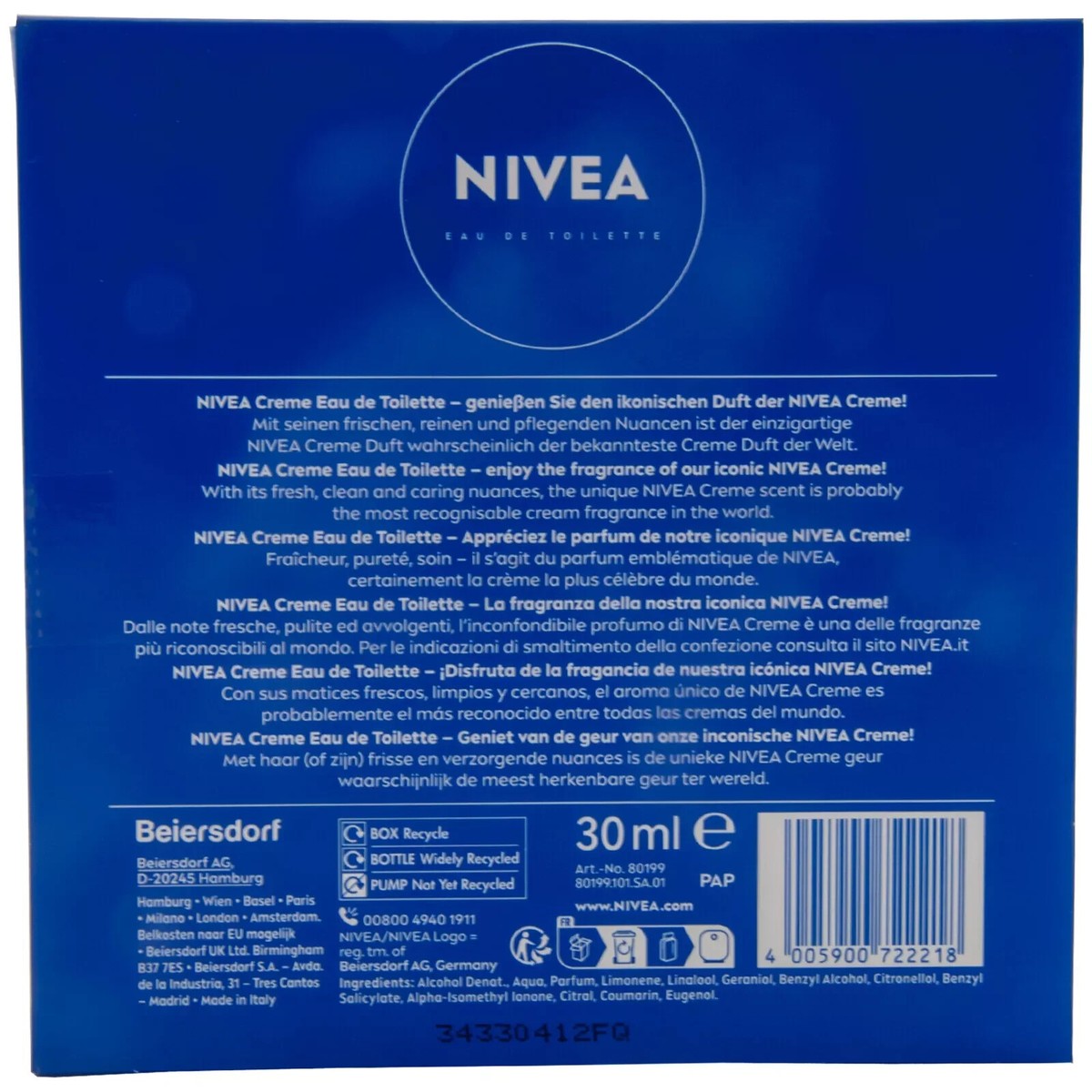 Nivea Eau De Toilette EDT Spray 1 x 30ml for Women with the Scent