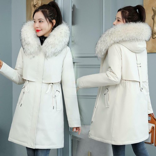 Damen Pelzgarnitur Kapuze massiv mittellang Vlies gefüttert Winter warm Parka Mantel Neu - Bild 16 von 18