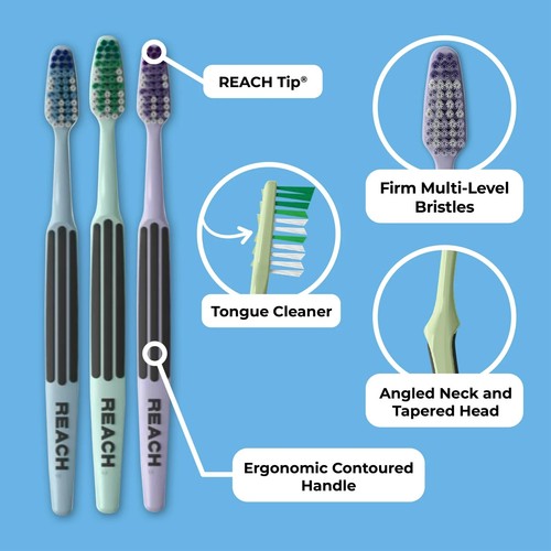 Reach Advanced Design Toothbrush, Firm Bristles, 6 Count Value Pack, Ergonomic - Picture 2 of 5