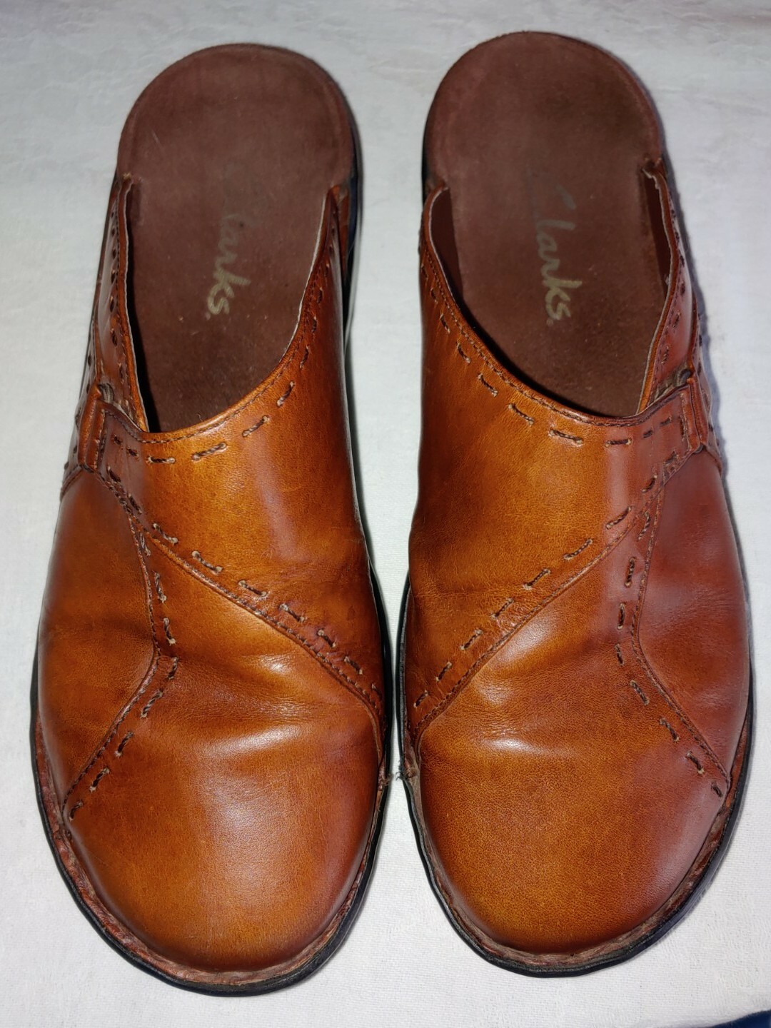 CLARKS ~ LADIES SHOE ~ 7M ~ BROWN LEATHER SLIP ON MULES CLOGS | eBay