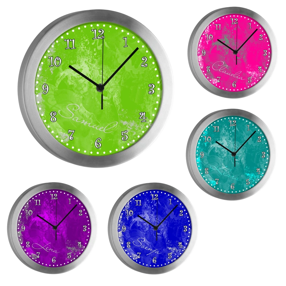 CREADESIGN Kinderuhr mit Namen Kinder Funkuhr leise Wanduhr Kinderzimmer Uhr Cowboy