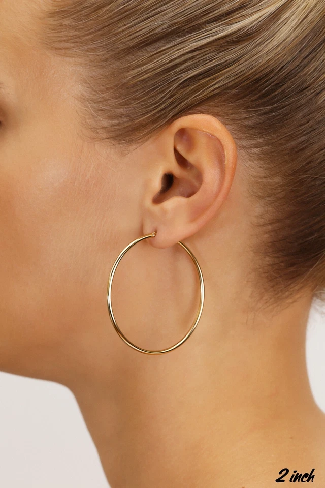 10K/14K Solid Gold Shiny Polished Large Round Creole Hoop Earrings Large Sizes - Image 3 of 4