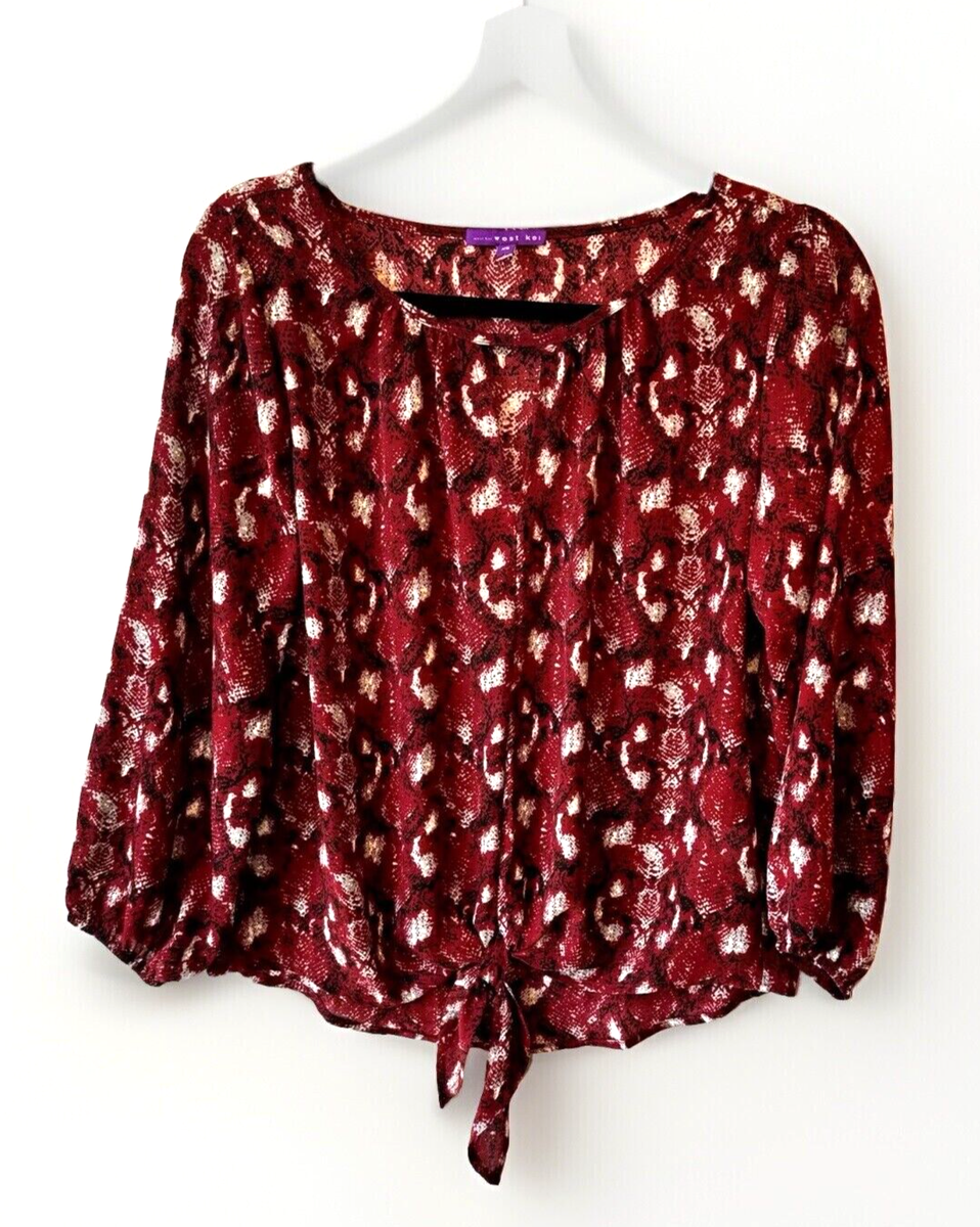 West Kei Blouse Size XS Maroon Twist Front Maroon Top Career