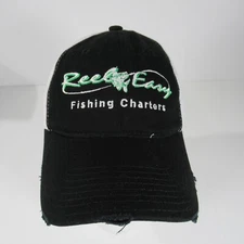 Reel Easy Fishing Charters Get Hooked Up Trucker Baseball Hat Black White Adjust