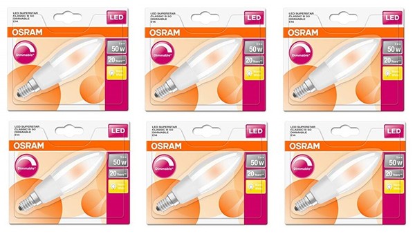 6X Osram Led B50 Kerze E14 Dimmbar Warmweiß 5W=50W Eek: E (Spektrum A Bis G)-image