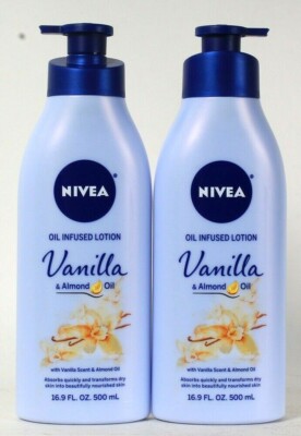 2 Bottles Nivea 16.9 Oz Vanilla & Almond Oil Infused Quick Absorbing Lotion