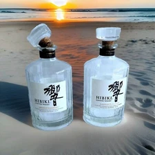 Two Empty Bottle Hibiki ,Suntory Whisky .Japanese with cork and glass lid.