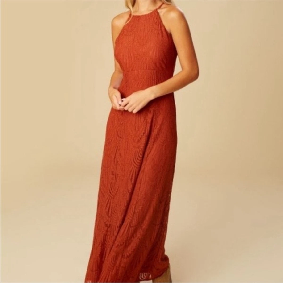 Rust lace sale maxi dress