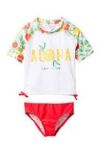 Tommy Bahama 6X Girl's 2 Pc Aloha Short Sleeve Tankini Set Swimsuit Rashguard