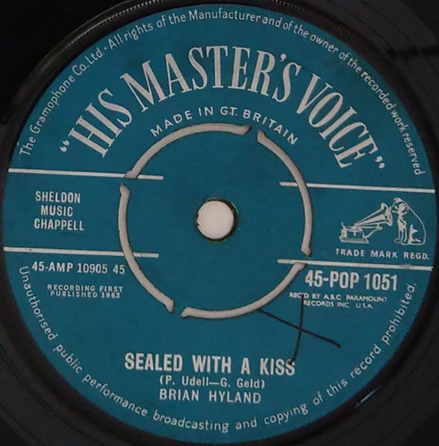 Brian Hyland Sealed With A Kiss 7" Single (1962) His Master's Voice 45-POP 1051