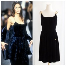 Chanel Vintage F/W 1993 Black Velvet Gold Chain Strap Corset 93A Dress