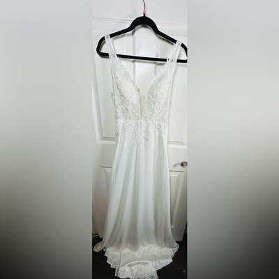 Lulus Forever Promised White Chiffon Embroidered Sequin Maxi Dress Small NWOT