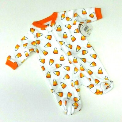 Schlafanzug Frühchen Gr. 44 USA size Preemie Baumwolle Reißverschluss Candy corn