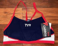 TYR Womens XL Navy red Top Thin Strap Exercise Work Out Bra USA Made CARBON New