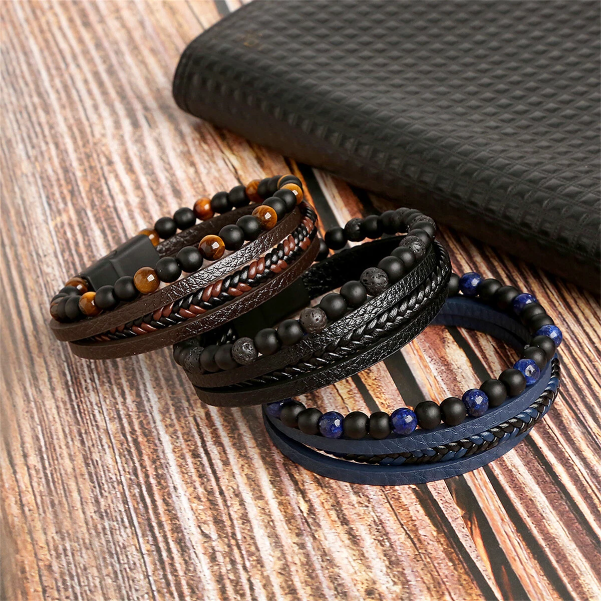 Beads Multi-layer Braided Leather Bracelets Men's Jewelry Charm Bangle Bracelet