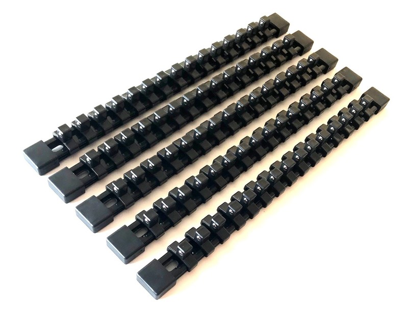 5 GOLIATH INDUSTRIAL 3/8 ABS MOUNTABLE SOCKET RAIL HOLDER ORGANIZER BLACK SH38BL