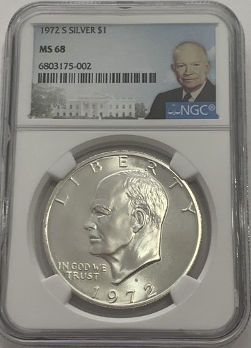 1972 S $1 NGC MS68 SILVER EISENHOWER DOLLAR MINT STATE IKE PORTRAIT LABEL - Picture 3 of 3