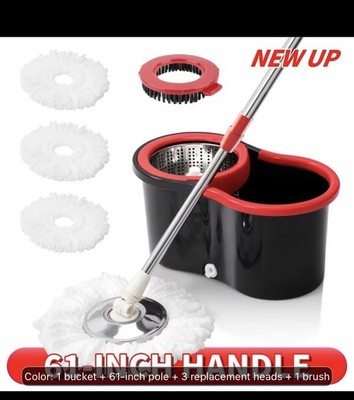Spin Mop & Bucket Set With Wringer 360* Rotation Mop & 3microfiber Refill Heads