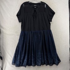 Harry Potter Black Lace Yoke Skater Dress Star Print Mesh Overlay