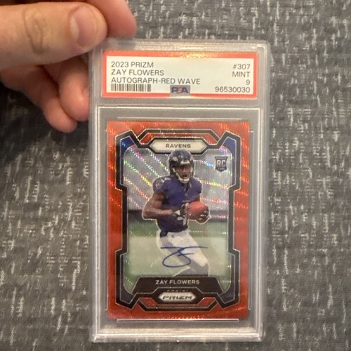 2023 Panini Prizm - Rookies Zay Flowers #307 Red Wave Autographs /149 Auto PSA 9