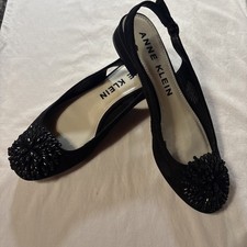 Anne Klein iFlex Helissa 6 Black Slingback Low Heel Peep Toe Jeweled W/ Box