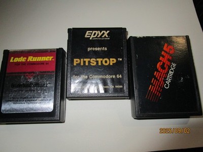 Commodore 64 Game lot Lode Runner, Mach5, Pitstop Cartridges untested