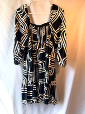 Nine West Large black/cream geometric dress, balloon sleeve, ruffle bottom