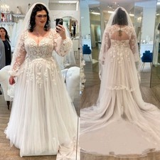 V Neck Wedding Dresses Backless Summer Sweep Train Plus Size Beach Bridal Gowns