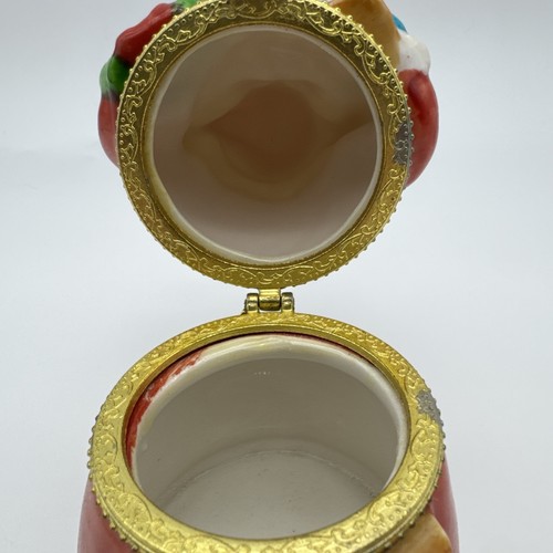 Vintage Christmas Santa Claus Porcelain Hinged Trinket Box 5" Tall - Picture 9 of 11