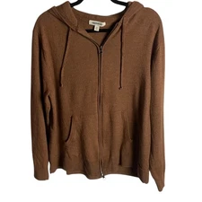 Goodthreads Size Xxl Brown Full Zip Hoodie Sweater Wool Blend Neutral Minimalist