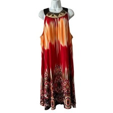 NEW DIRECTIONS Beaded Bib Maxi Dress Plus 2X Ombre Red Orange Sleeveless Boho