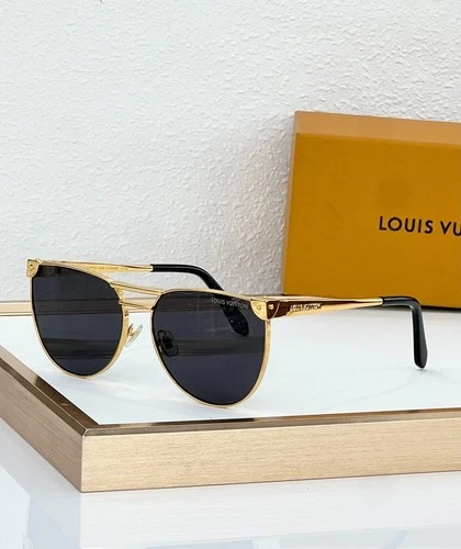 LLOUISV Z7329U Aviator Sunglasses Gold Black Metal Frame Dark Grey Lens 62-16 - product listing photo
