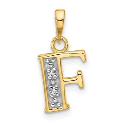 14k Bicolor Gold Buchstabe F Anhänger für Frauen Strukturiert Initiale Charm Halskette