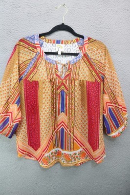 Fig & Flower 3/4 Puff Sleeves Silky Lace Tunic-Medium-Boho-Cottagecore