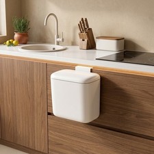 Space Saving Hanging Bin White with Lid for Bathroom Bedroom Worktop 26x16x24cm