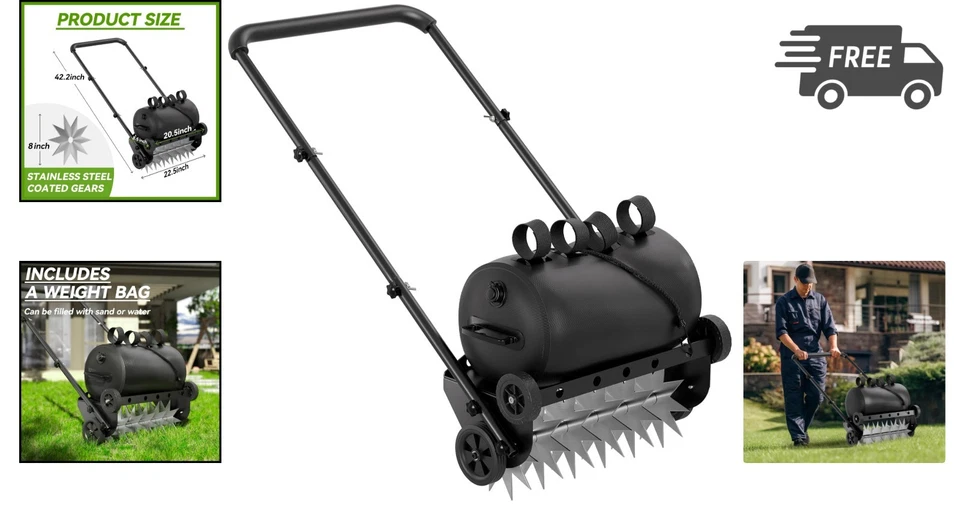 Herramienta de espiga de aireador de césped con mango de 42 pulgadas y bolsa de peso para aireación de césped Foto 2 de 4