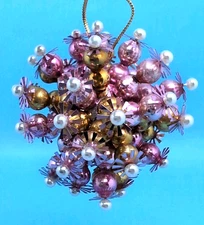 Vintage MCM Push Pin Ornament Beads Sequins Pink & Gold 3.5"