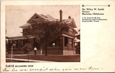 Marietta, Oklahoma Dr. Wiley W Smith Residence House 1914 Postcard OK OKLA