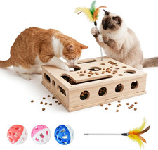 Cat Nail File Box, Solid Wood Cat Scratch Puzzle Enrichment Toy with Built-In Gr