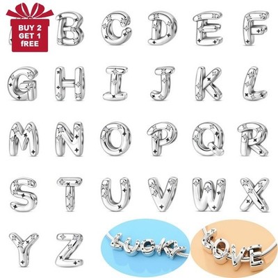 KUNSIR 925 Sterling Silver A-Z Letter Charm For Bracelet Initial Bead Charm DIY