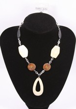 Collar Colgante Cadena Tono Plata y Color Marfil Moda Bisutería jxtt